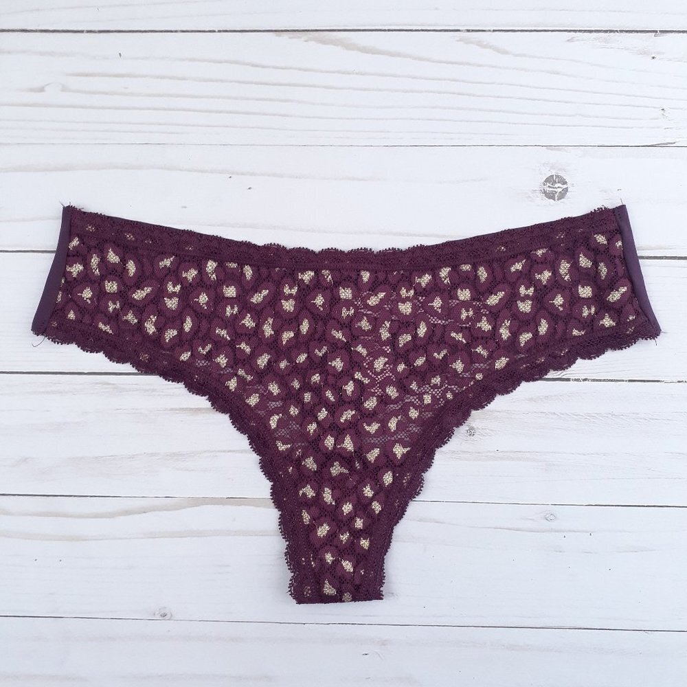 Victorias Secret Panties S Thong Underwear Lace Front Animal Print 370